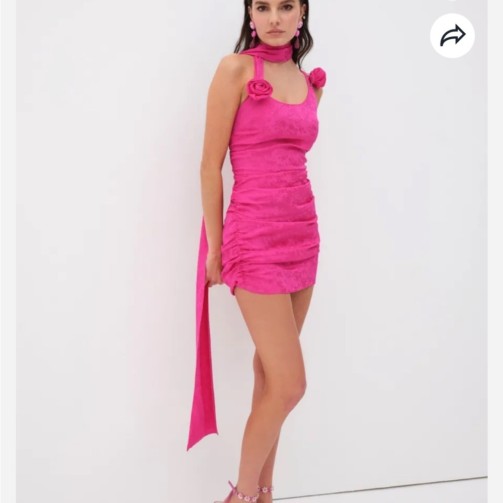 For Love & Lemons Pink Deliza Ruched Halter Mini‎ Dress
